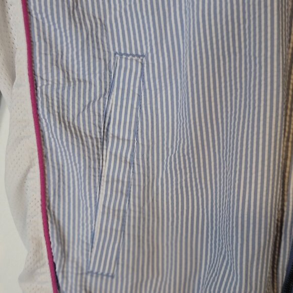 Champion Full Zip Windbreaker Women's Size Medium White Blue Striped Hooded - Picture 4 of 6